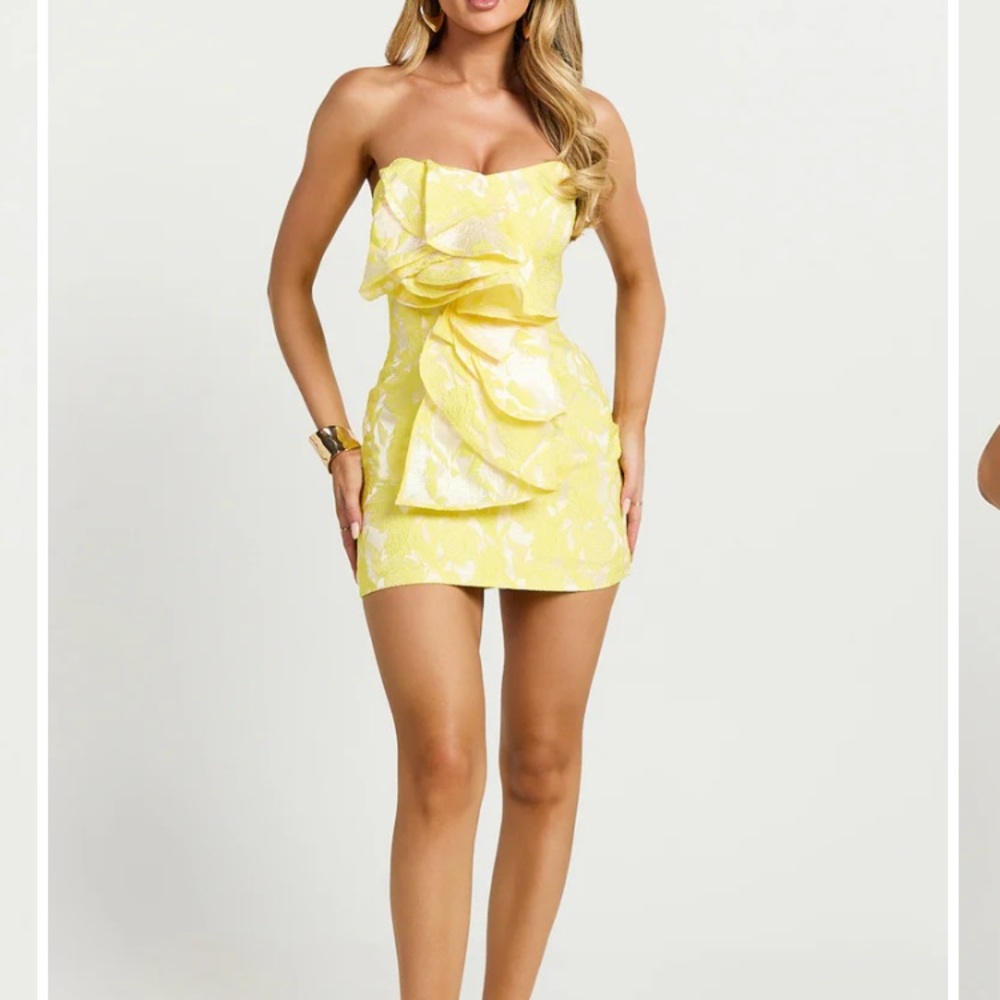 Showpo Strapless Yellow Mini Dress Amalie the Label